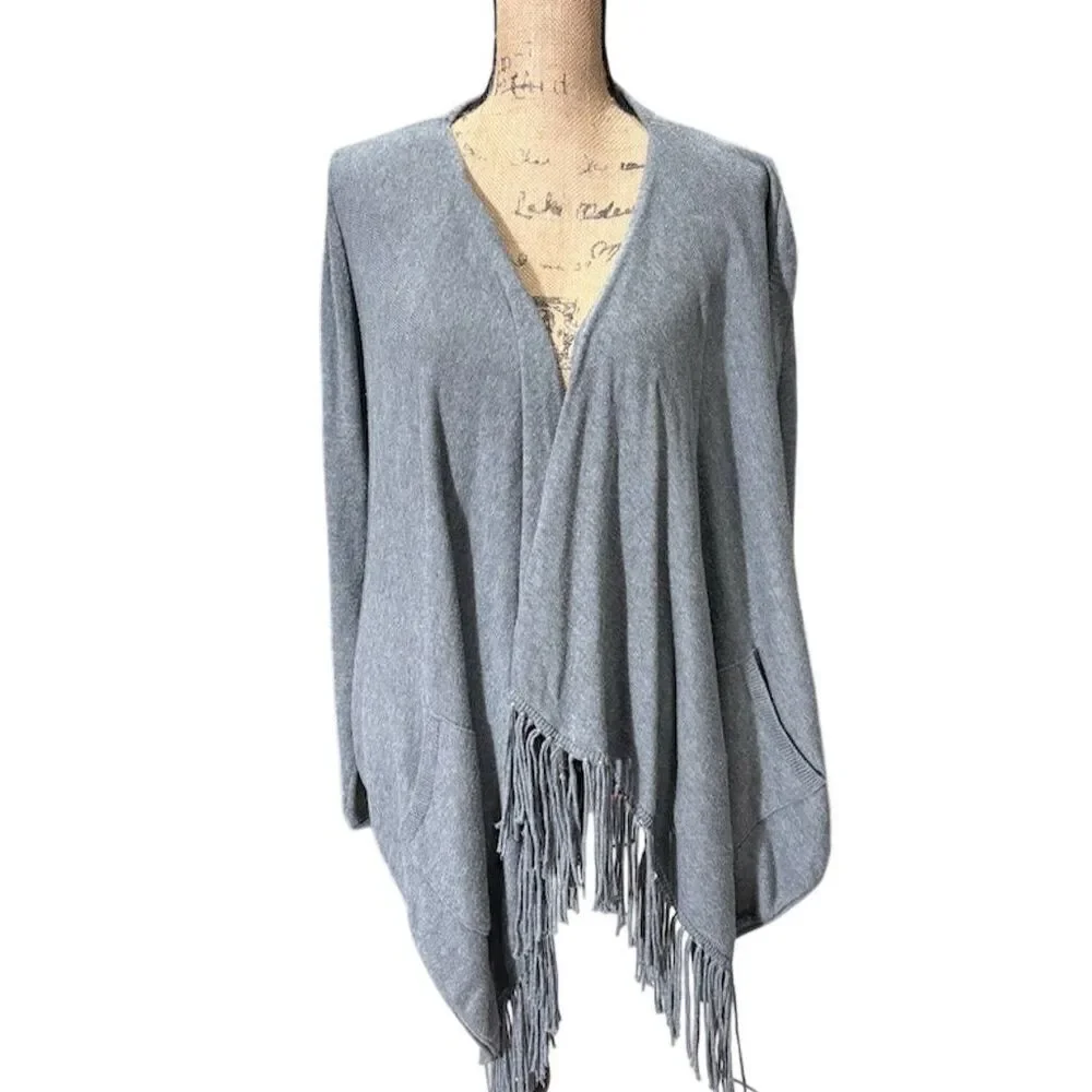 Banana Republic Women's XL Gray Fringe Open Front Cardigan Sweater - Picture 1 of 9